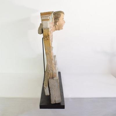 18th Century Spanish Baroque Carved Giltwood Altar Ornament with Angel Head