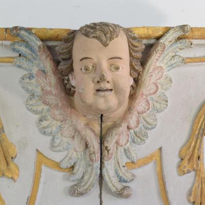 18th Century Spanish Baroque Carved Giltwood Altar Ornament with Angel Head