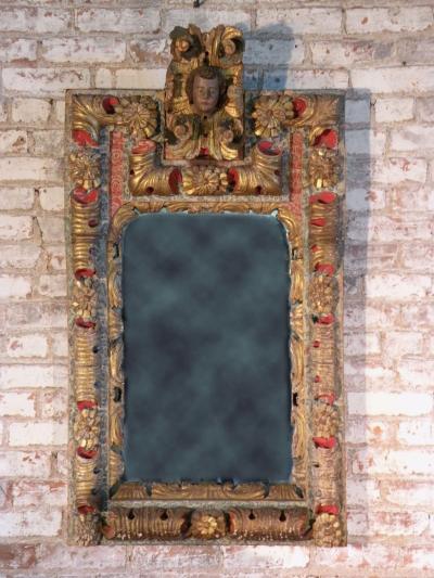 18th Century Spanish Colonial Carved Painted and Gilt Mirror