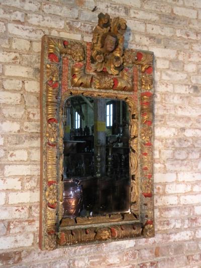 18th Century Spanish Colonial Carved Painted and Gilt Mirror