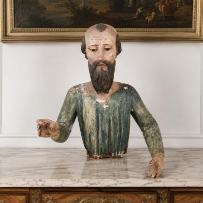 18th Century Spanish Colonial Polychromed Carved Wood Santos Sculpture
