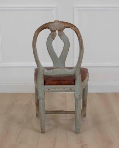 18th Century Swedish Gustavian Chair with Original Paint and Leather Seat