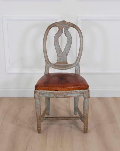 18th Century Swedish Gustavian Chair with Original Paint and Leather Seat