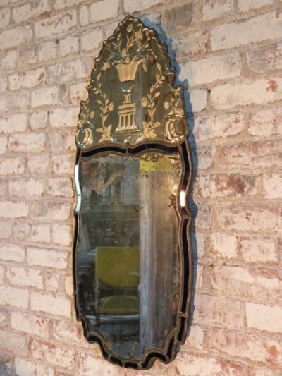 18th Century Swedish etched Glass Mirror with Blue Edge