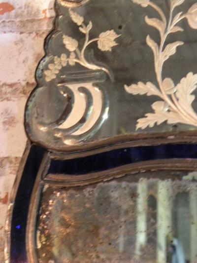 18th Century Swedish etched Glass Mirror with Blue Edge