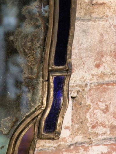 18th Century Swedish etched Glass Mirror with Blue Edge