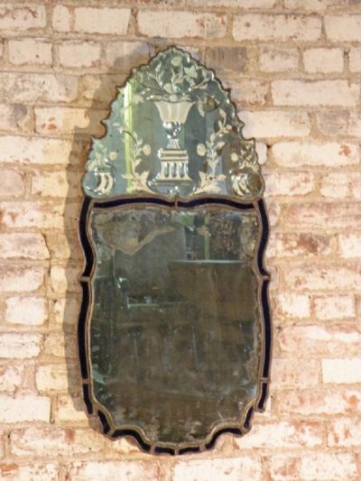 18th Century Swedish etched Glass Mirror with Blue Edge