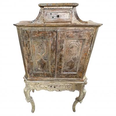 18th Century Venetian Baroque Silver Giltwood Cabinet