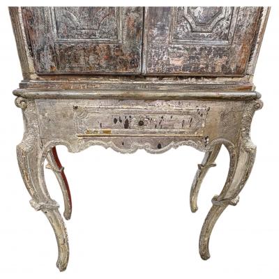 18th Century Venetian Baroque Silver Giltwood Cabinet