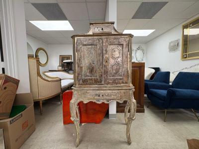 18th Century Venetian Baroque Silver Giltwood Cabinet
