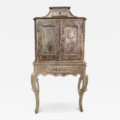 18th Century Venetian Baroque Silver Giltwood Cabinet