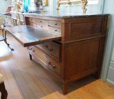 18th Century Walnut Louis XVI Commode Secretary with Marble Top