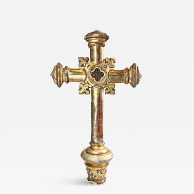 18th Century Water Gilded Processional Cross with Embroidered IHS