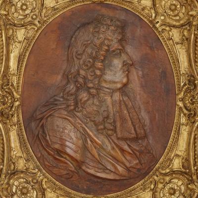 18th Century cuir bouili leather portrait of Louis XIV