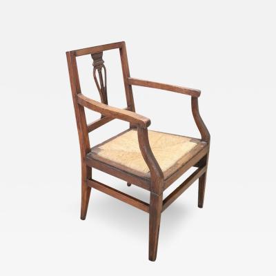 18th Century of the Period Louis XVI Solid Walnut Armchair with Straw Seat