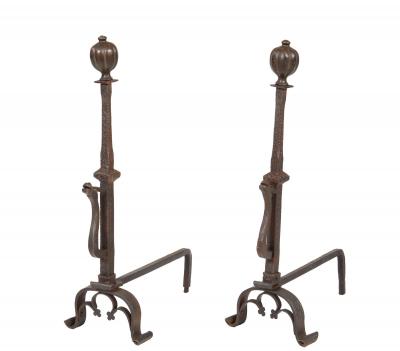18th c Bronze and Iron Andirons