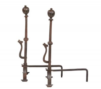 18th c Bronze and Iron Andirons