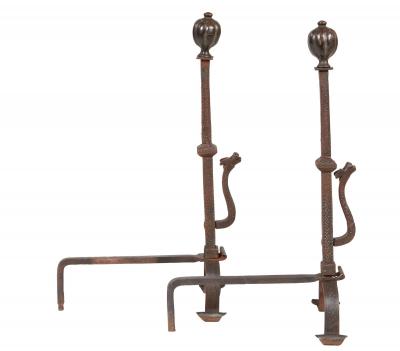 18th c Bronze and Iron Andirons