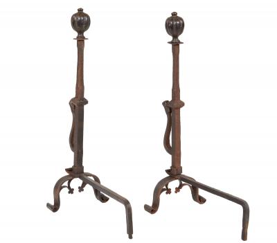 18th c Bronze and Iron Andirons