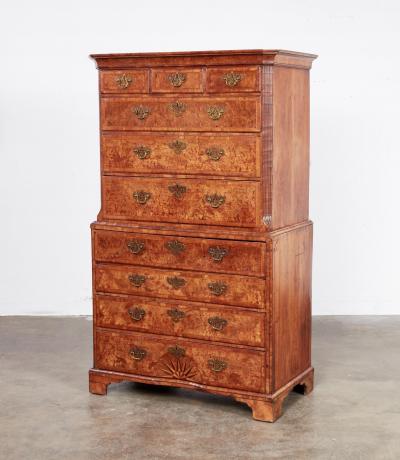18th c Burled Walnut Chest on Chest