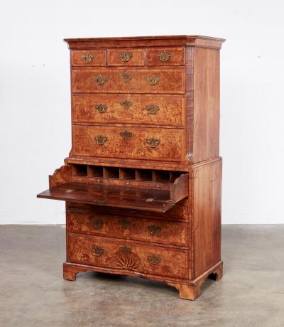 18th c Burled Walnut Chest on Chest