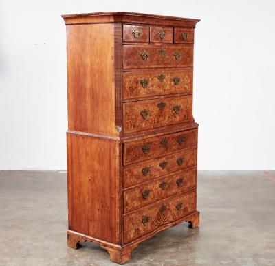 18th c Burled Walnut Chest on Chest