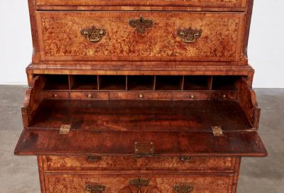 18th c Burled Walnut Chest on Chest