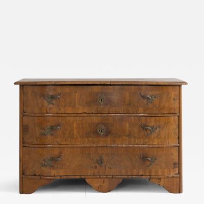 18th c Dutch Louis Philippe Period Serpentine Front Walnut Parquetry Commode