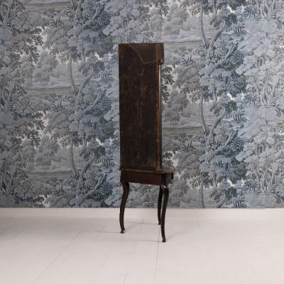 18th c English Black Lacquer and Parcel Gilt Japanned Corner Cabinet on Stand