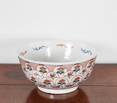 18th c English Delft Polychrome Punch Bowl