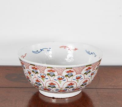 18th c English Delft Polychrome Punch Bowl