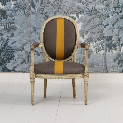 18th c French Louis XVI Period Fauteuil Armchair in Original Paint