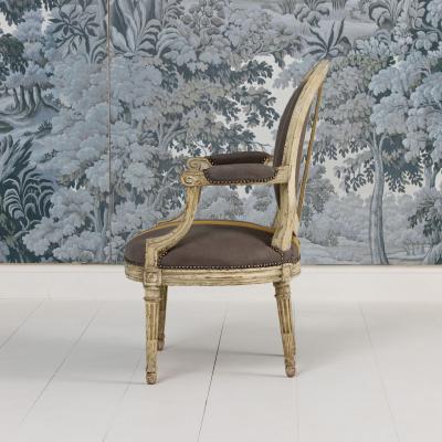 18th c French Louis XVI Period Fauteuil Armchair in Original Paint