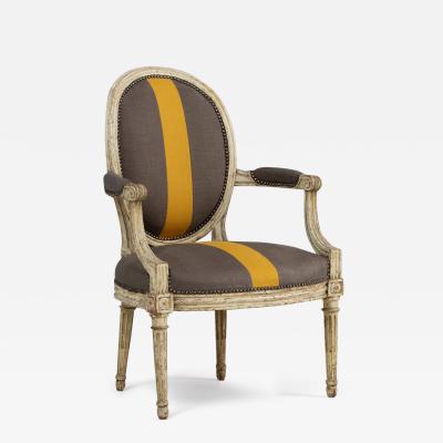 18th c French Louis XVI Period Fauteuil Armchair in Original Paint