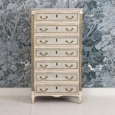 18th c French Painted Tall Chest of Drawers with Original Marble Top