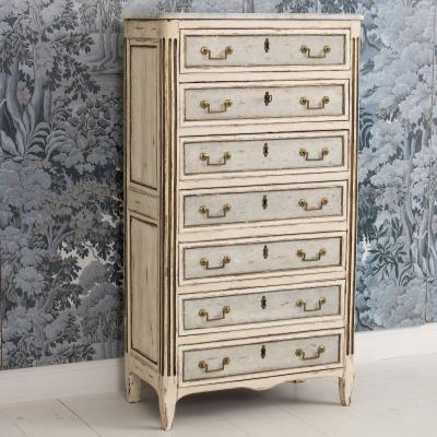 18th c French Painted Tall Chest of Drawers with Original Marble Top