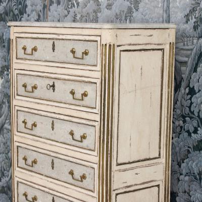 18th c French Painted Tall Chest of Drawers with Original Marble Top