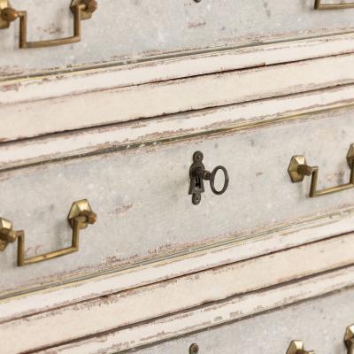 18th c French Painted Tall Chest of Drawers with Original Marble Top