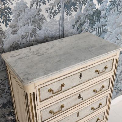 18th c French Painted Tall Chest of Drawers with Original Marble Top