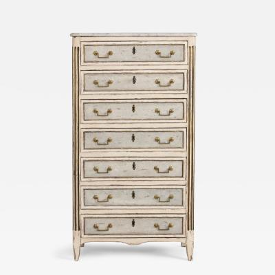 18th c French Painted Tall Chest of Drawers with Original Marble Top