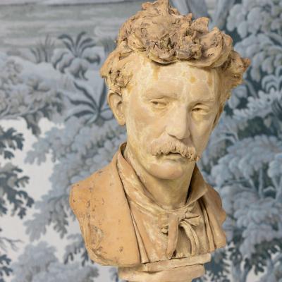 18th c French Signed Terracotta Bust of an Artist