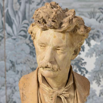 18th c French Signed Terracotta Bust of an Artist