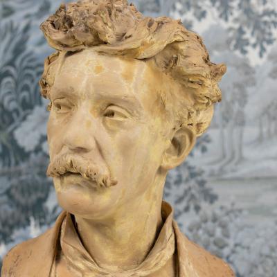 18th c French Signed Terracotta Bust of an Artist