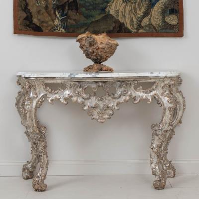 18th c Italian Silver Leaf Console with Arabescato Marble Top