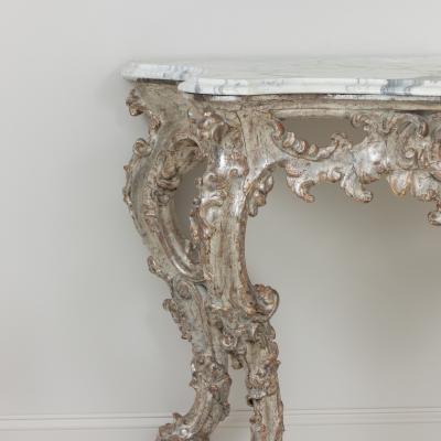 18th c Italian Silver Leaf Console with Arabescato Marble Top