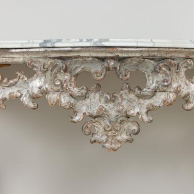18th c Italian Silver Leaf Console with Arabescato Marble Top