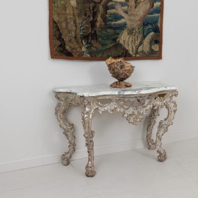 18th c Italian Silver Leaf Console with Arabescato Marble Top