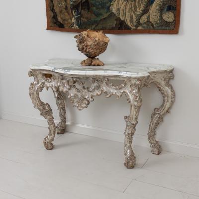 18th c Italian Silver Leaf Console with Arabescato Marble Top