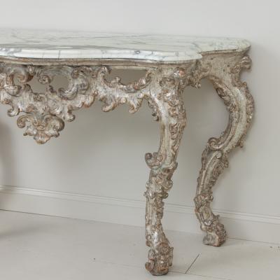18th c Italian Silver Leaf Console with Arabescato Marble Top