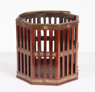 18th c Mahogany Octagonal Fretwork Bucket with Brass Detailing